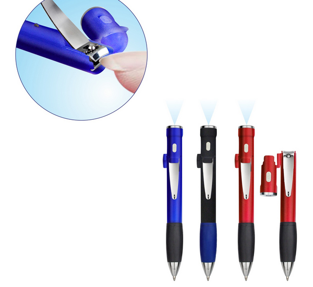  Multi-functional 3-in-1 Nail Clipper + Ballpoint Pen + LED Light Set