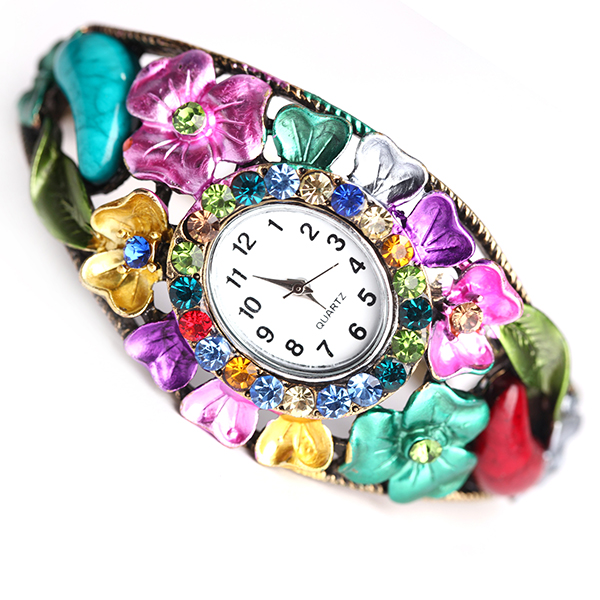 Stylish Flower Rhinestone Bangle Watch - Promotional Merchandise