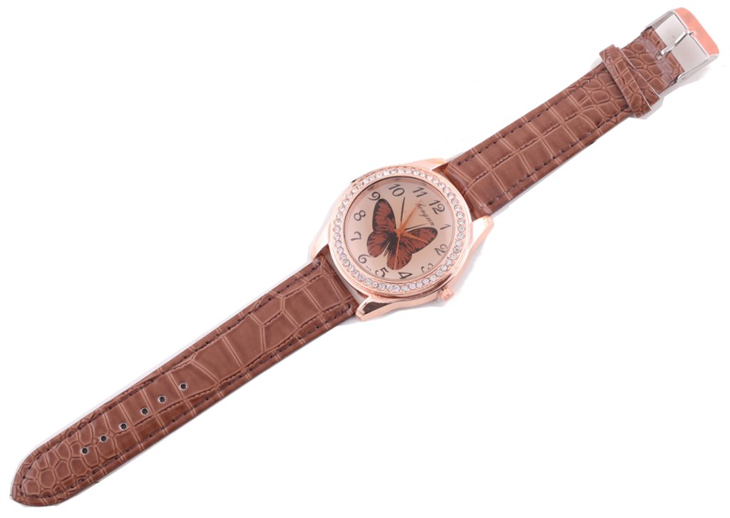 Leather Strap Butterfly Rhinestone Lady's Watch