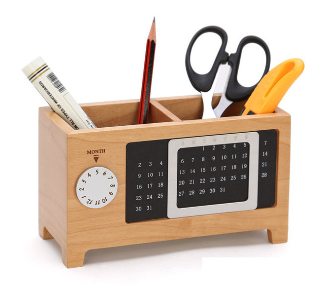 Wooden Desk Storage Box With Calendar