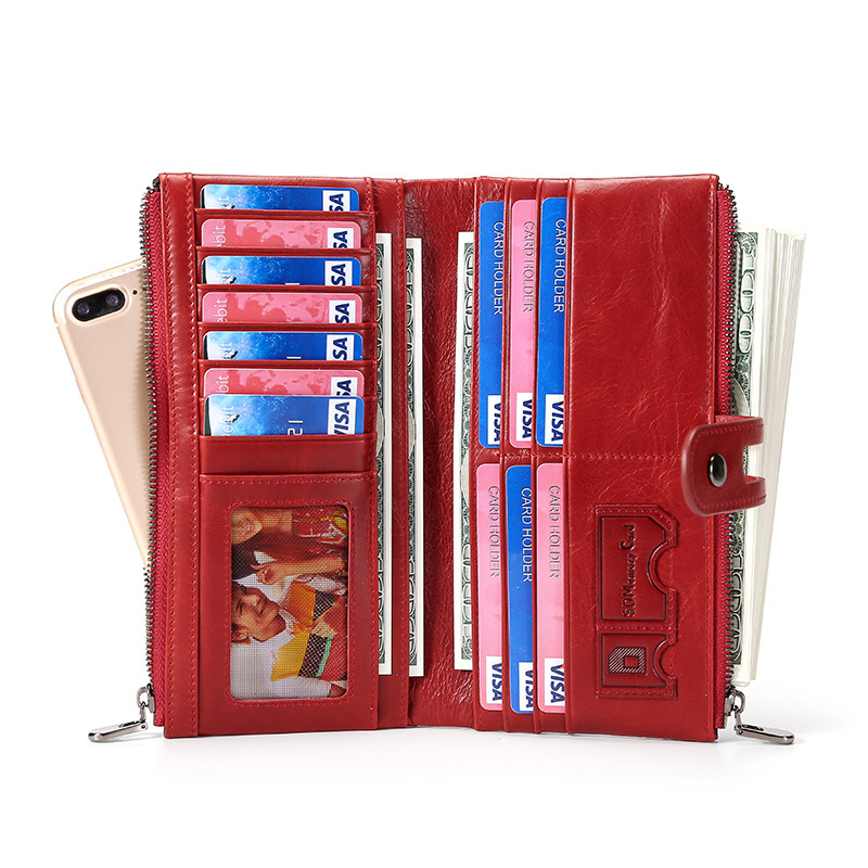Genuine Cowhide Leather Wallets for Women, RFID Blocking, Wholesale
