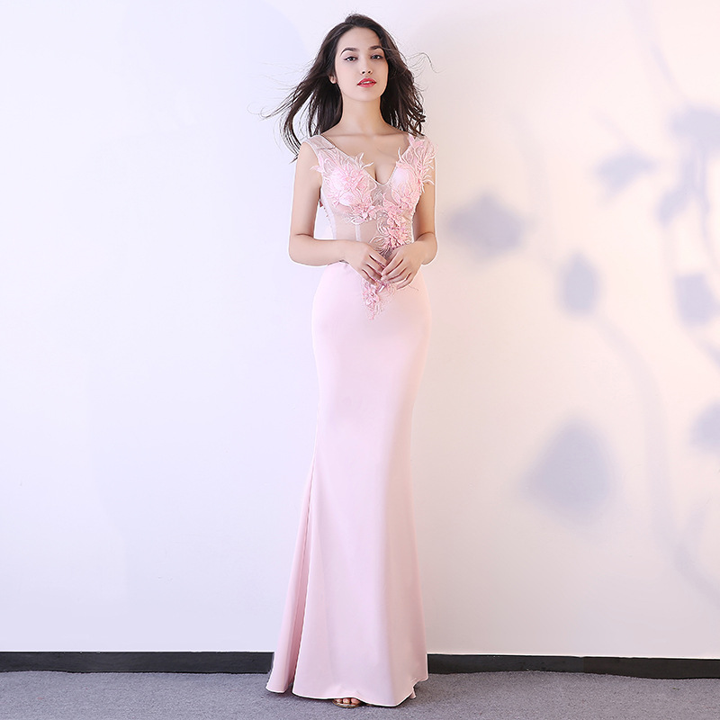 Sexy See Through Long Mermaid Girl Dress Real Silk 3D Floral Decoration