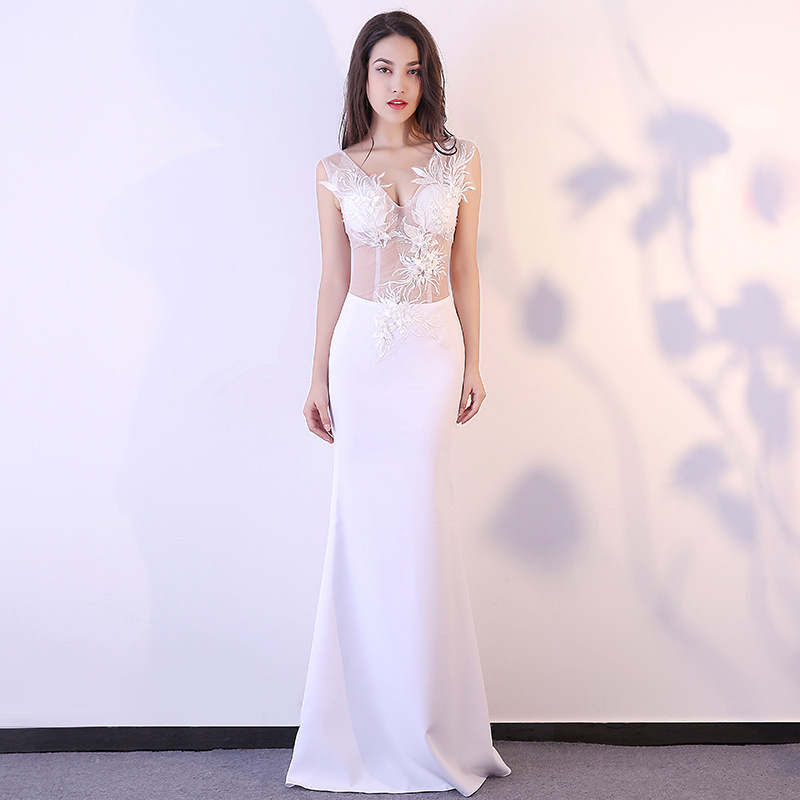 White Sexy See Through Long Mermaid Evening Dress