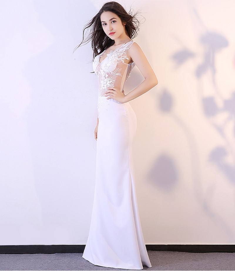 Sexy See Through Long Mermaid Girl Dress Real Silk 3D Floral Decoration