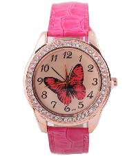 Leather Strap Butterfly Rhinestone Lady's Watch wholesale, custom logo printed