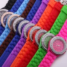 Silicone band quartz watch with rhinestones wholesale, custom logo printed