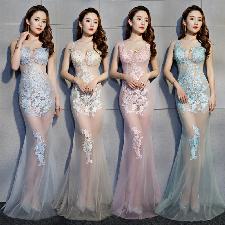 Transparent Sexy Long Mermaid Silk Floral Lace Dress wholesale, custom logo printed