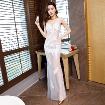 Ladies Sexy Mesh Transparent Full Length Evening Dress