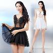 Super Sexy Mini Dress Spring Tone See Through Real Silk Floral Embroider